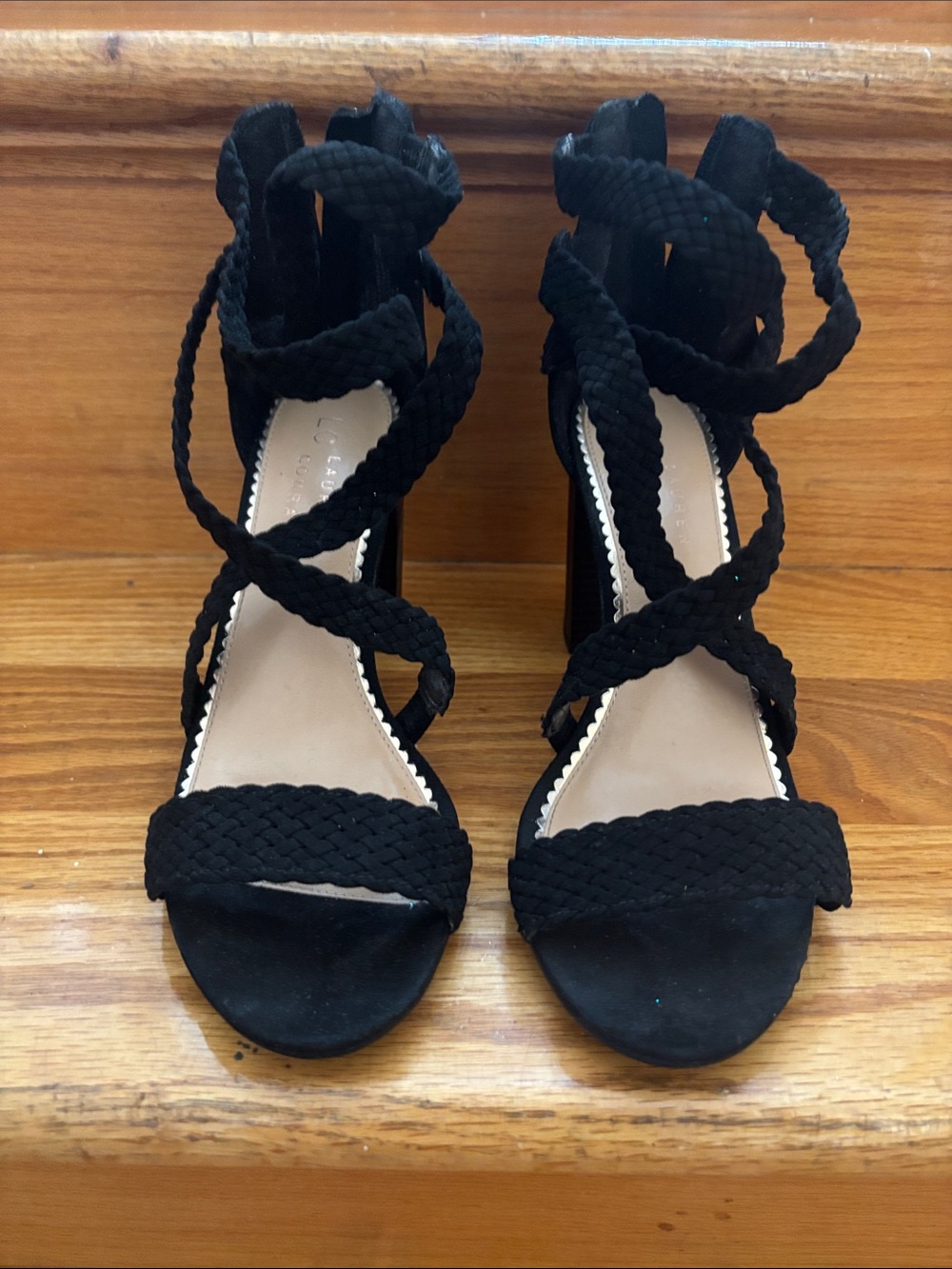 LC Lauren Conrad Black Braided Wrap High Heels